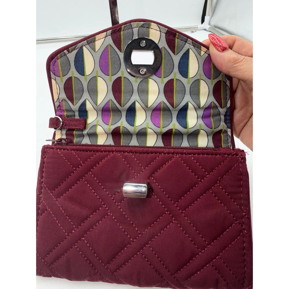 Vera Bradley Burgundy Quilted Microfiber Turn Lock Wallet Clutch Wine Red - Picture 4 of 9